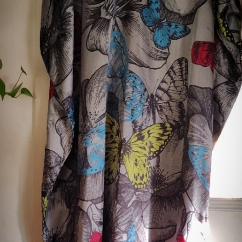 Grey Kaftan with Colorful butterflies